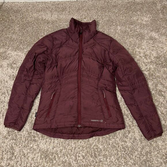 Merrell Women’s Down Puffer Jacket S Burgundy Goose Down Insulated - Picture 1 of 6
